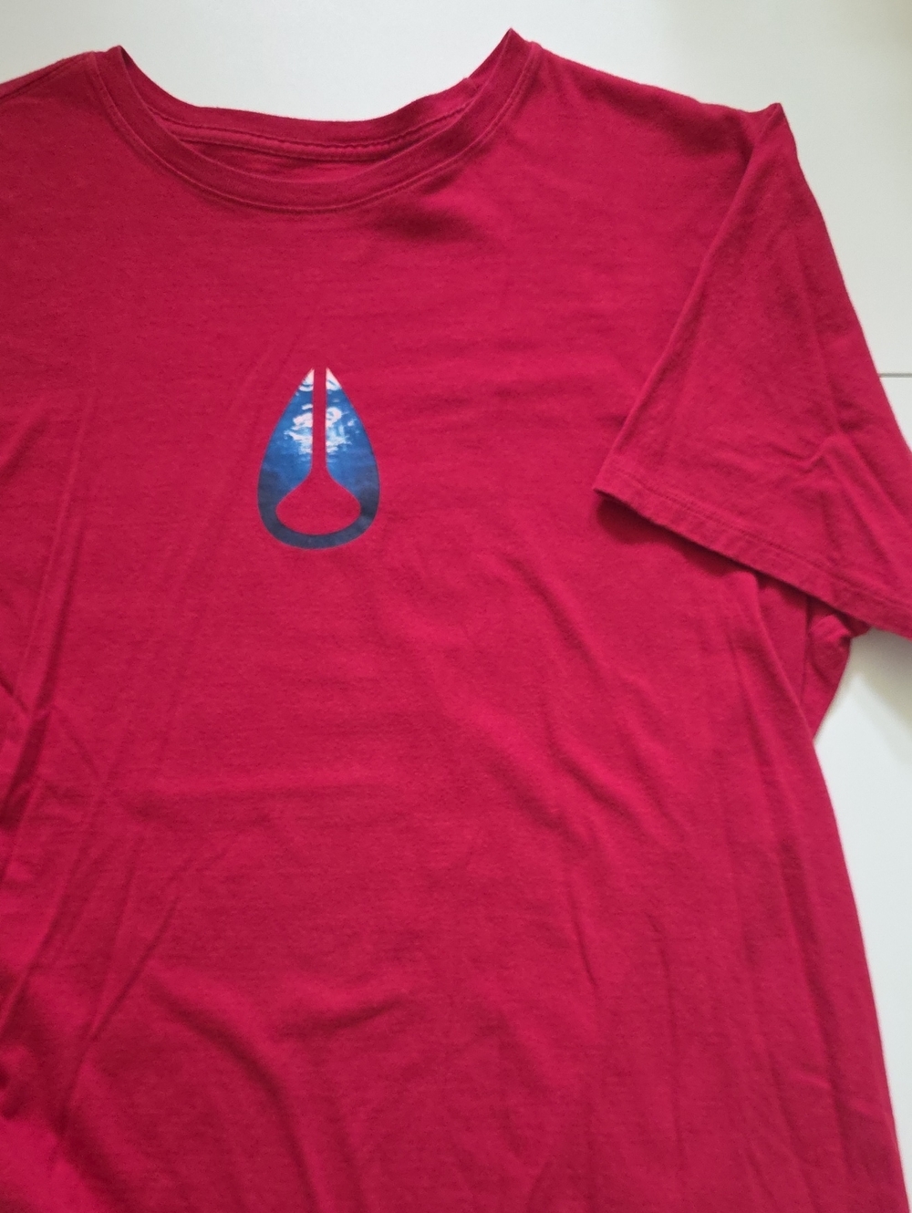 Nixon Red Short Sleeve Tee with Blue Droplet Logo